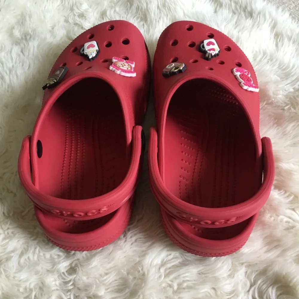 CROCS Red Kids' Clogs with Cute Charm Accents